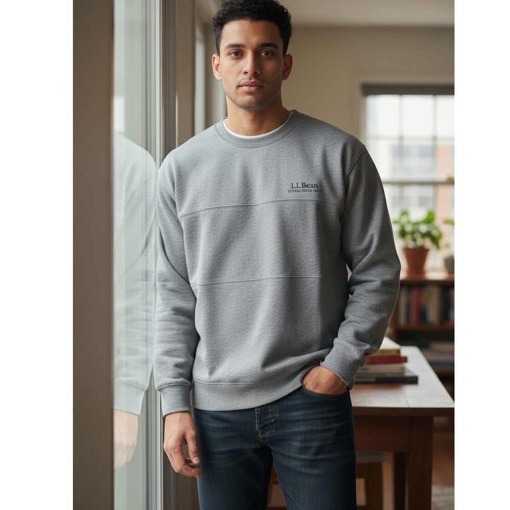 L.L. Bean Striped Crewneck Sweatshirt Mens Medium Gray Pullover